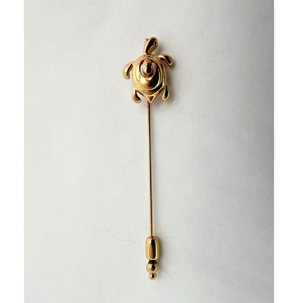 Vintage 60s Crown Trifari Turtle Stick Pin Gold Tone Figural Lapel Hat Pin